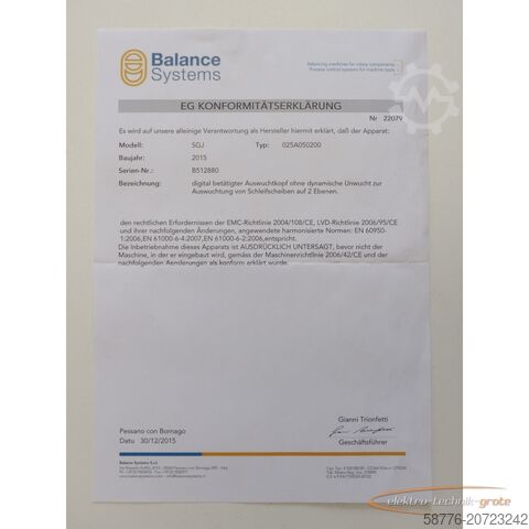 Component Balance Systems SGJ / 9SGJ025A050200 SN:B512880  !