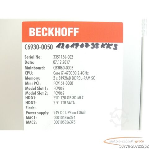Component Beckhoff C6930-0050 Schaltschrank-Industrie-PC SN:3351156-002