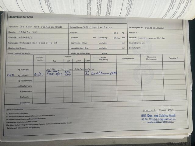 Säulenschwenkkran Knickarm Kettenzug IBB Stahl 250 Kg