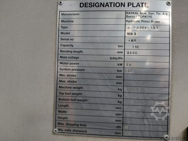 Press brake Baykal APH 3110/180