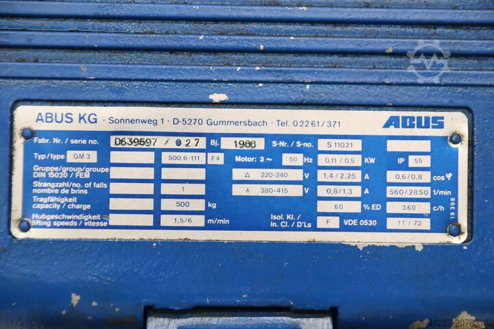Kettenzug mit Fahrwerk 500 kg Abus GM3