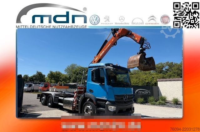Roll-off tipper truck MERCEDES-BENZ Antos 2533 Abrollkipper KRAN FUNK lift/lenk