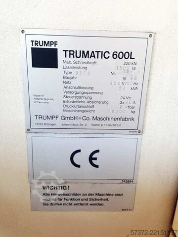 CNC Stanz-Lasermaschine Trumpf Trumatic 600L/TLF 1500T