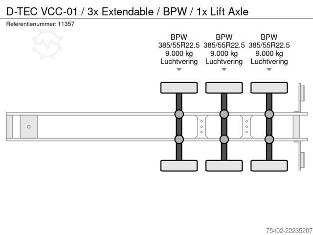 Containertransport D-TEC VCC-01 / 3x Extendable / BPW / 1x Lift Axle