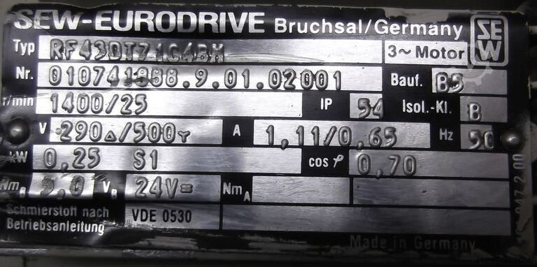 Gear motor 0.25 kW 25 rpm SEW Eurodrive** RF43DT71C4BM