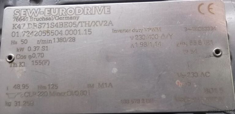 Geared motor 0.37 kW 28 rpm SEW EURODRIVE K47DRS71S4BE05/TH/XV2A