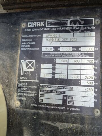 CLARK forklift GPM 30L load capacity 3000 CLARK GPM 30L
