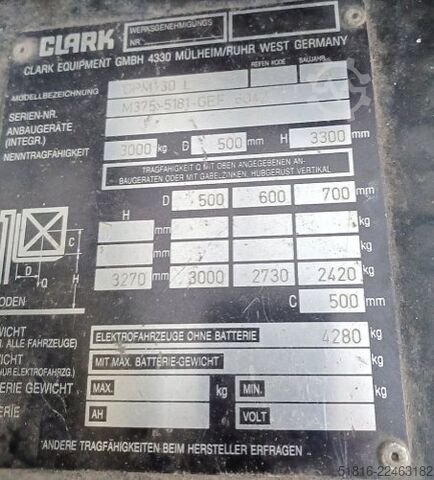 CLARK forklift GPM 30L load capacity 3000 CLARK GPM 30L