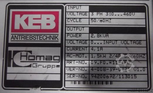 Frequency converter 0.75 kW KEB 09.F0.R11-4A09