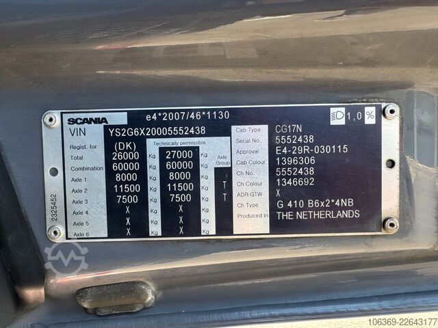 Vacuum tank truck SCANIA G410 NGS 6x24 Bucher Flexline 309