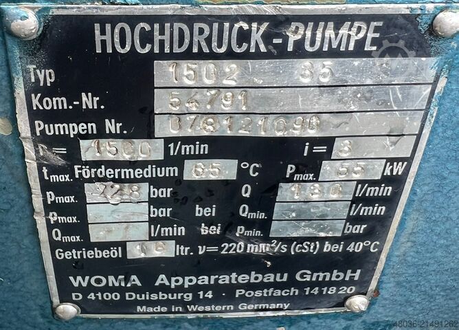 Hochdruck-Plungerpumpe Woma 1502 35