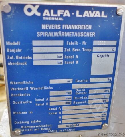 Alfa Laval 1,3 m² Spiralwärmetauscher aus Edelstahl ALFA-LAVAL 9054