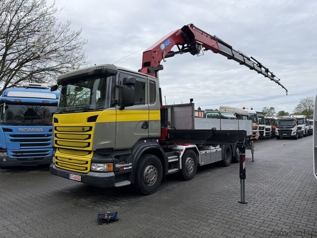 Flatbed truck Scania R410 8X2*6 Kran HMF 4020 bis 30 Meter