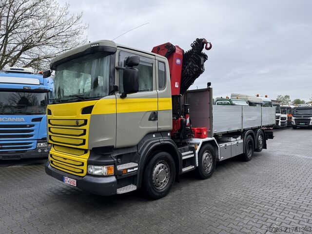 Flatbed truck Scania R410 8X2*6 Kran HMF 4020 bis 30 Meter