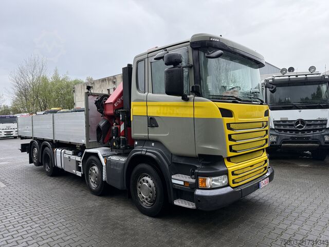 Flatbed truck Scania R410 8X2*6 Kran HMF 4020 bis 30 Meter