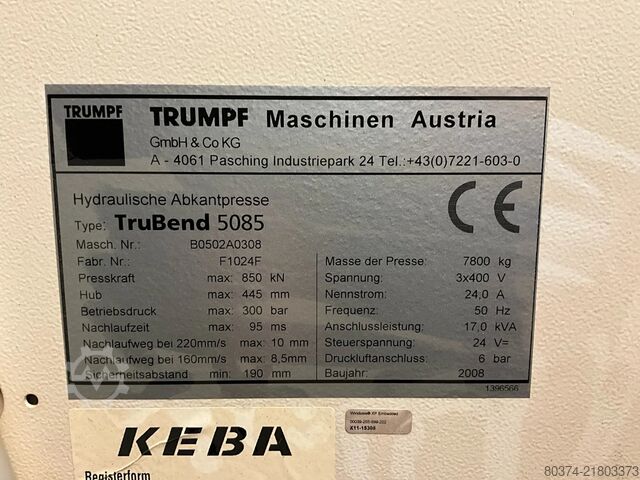 Run press TRUMPF TruBend 5085X    Only 1512 hours !