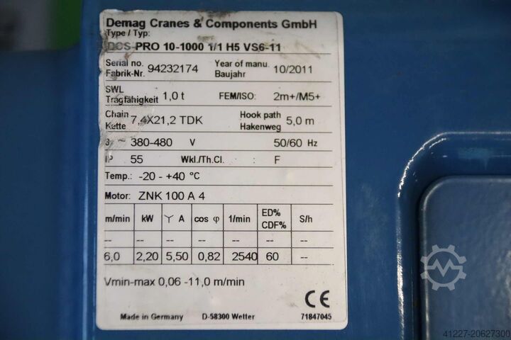 Säulenschwenkkran Ausleger 4 m /1000 kg Stahl/ Demag AS104