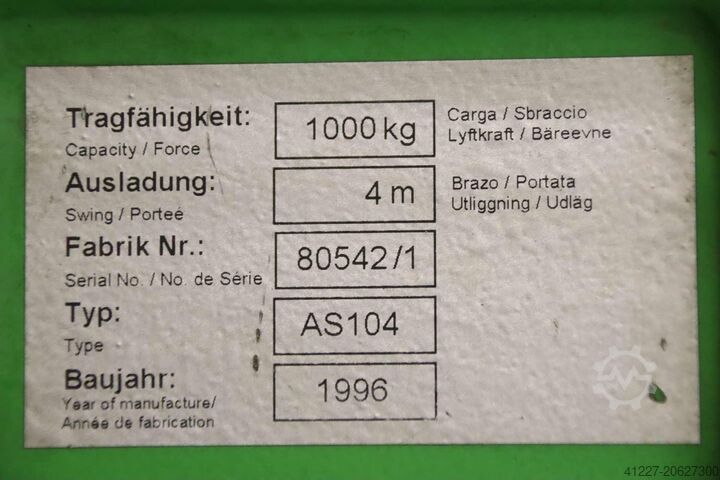 Säulenschwenkkran Ausleger 4 m /1000 kg Stahl/ Demag AS104