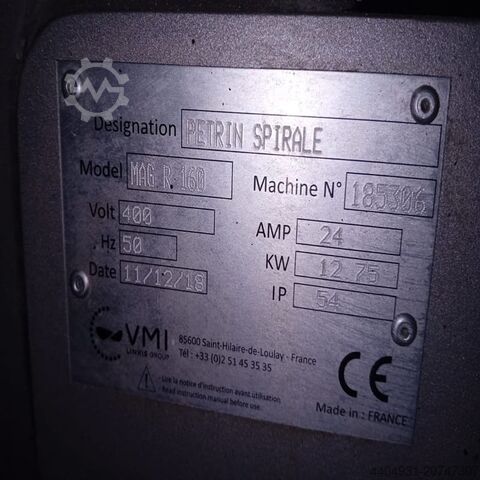 Spiral-Knetmaschine mit abnehmbarem Kessel, 100 kg VMI MAG R160