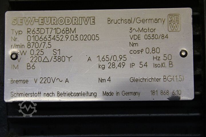 Gear motor 0.25 kW 7.5 rpm SEW-EURODRIVE R63DT71D6BM