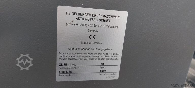 Offsetdruckmaschine Heidelberg Heidelberg XL 75 - 4 + L X 2019