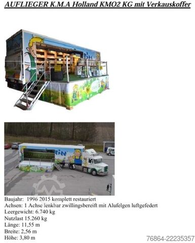 Box semitrailer  K.M.A HOLLAND KM02 KG, VERKAUFSKOFFER MIT KüCHE,  RECHTS TERRASSE AUSKLAPPBAR, SHOWTRAILER