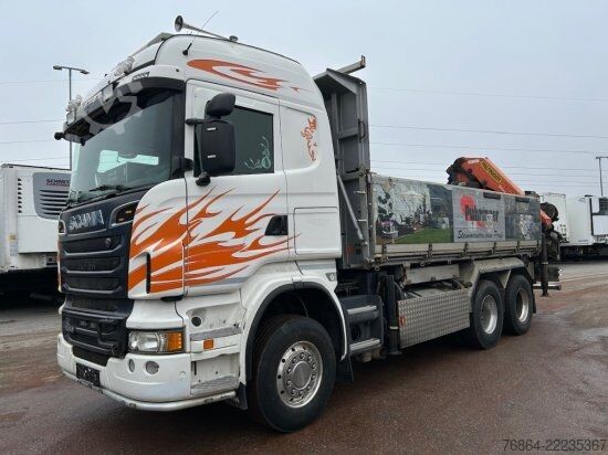 Tipper truck SCANIA R560CB 6X4 ZWEISEITENKIPPER MEILLER,  PALFINGER KRAN PK34002-SH, E5