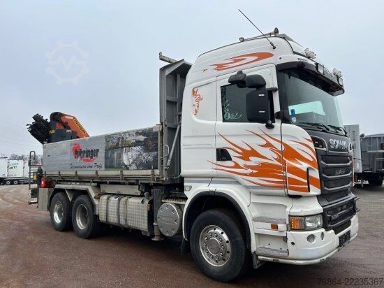 Tipper truck SCANIA R560CB 6X4 ZWEISEITENKIPPER MEILLER,  PALFINGER KRAN PK34002-SH, E5