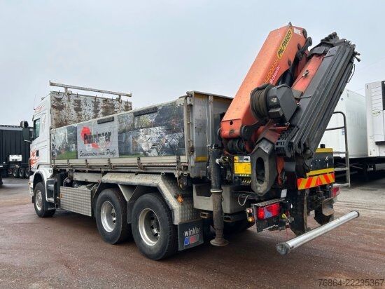 Tipper truck SCANIA R560CB 6X4 ZWEISEITENKIPPER MEILLER,  PALFINGER KRAN PK34002-SH, E5