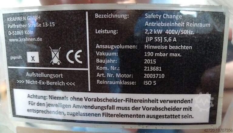 Cleanroom vacuum cleaner series CR KRAHNEN Serie CR