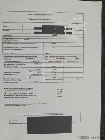 Warmluftofen,Werkstattofen,Holzofen  WLO 2 20 KW