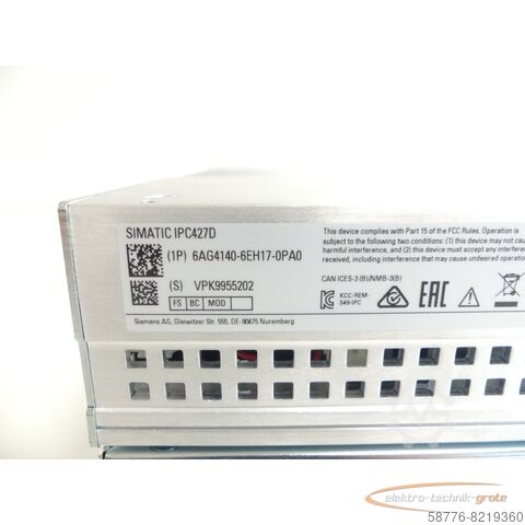Component Siemens 6AG4140-6EH17-0PA0 Microbox PC IPC427D SN:VPK9955202 - ! -