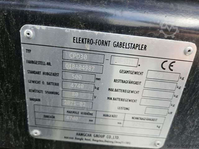 Electric 4-wheel forklift Hangcha CPD30-XD4-SI21