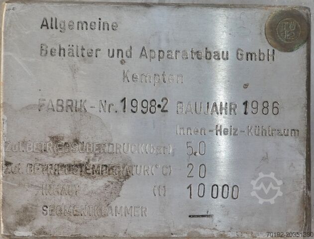 10000 Liter Druckbehälter aus V2A mit vollverschweißtem Isoliermantel ABAB Allgemeine Behälter- u. Apparate Bau 7181