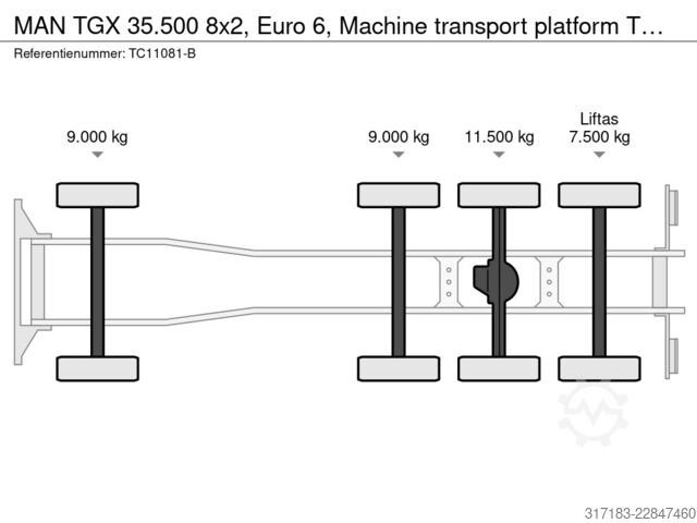 Car transporter MAN TGX 35.500 8x2, Euro 6, Machine transport platform