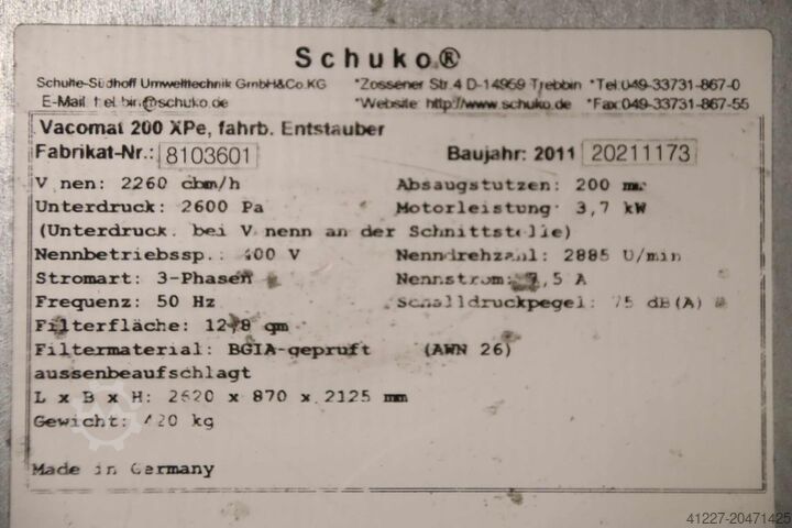 Entstauber mobiler Schuko Vacomat 200 XPE