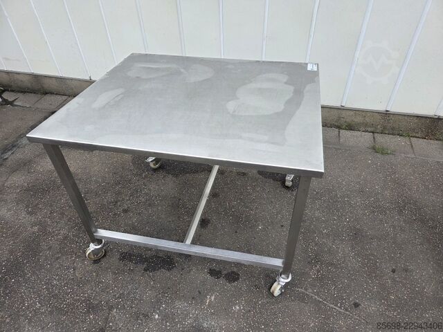 Work table stainless steel, 120 x 100 cm, on wheels  