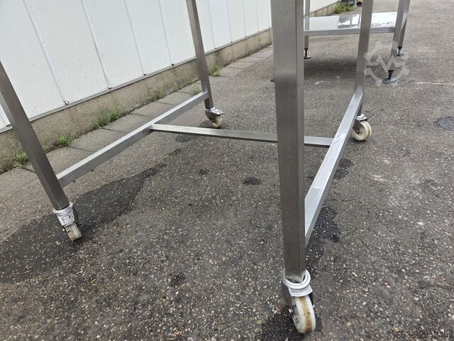 Work table stainless steel, 120 x 100 cm, on wheels  