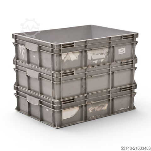 Used Euronorm stacking bins all walls closed, L: 800, W: 600, H: 210 (mm).  85ltr, L: 800, Kruizinga 98-449GB-PAL