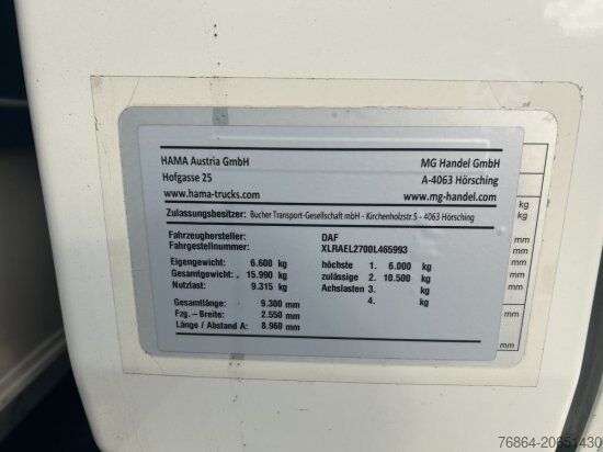 Flatbed truck with tarp DAF LF 260 16 TONNER PLANE MIT LBW, AUTOMATIK, E6