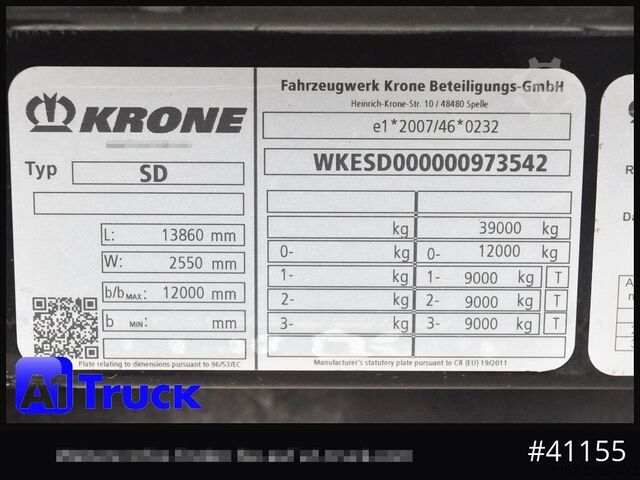 Open semitrailer with tarp KRONE SD, Tautliner Mega, Liftachse
