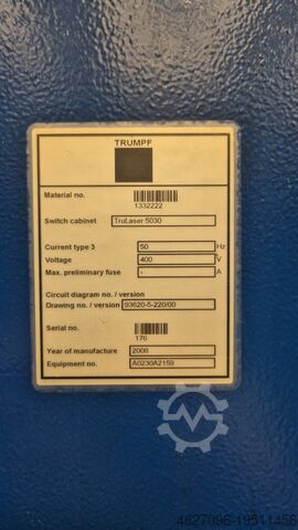 Laser cutting machine Trumpf 5kW 5030 L16