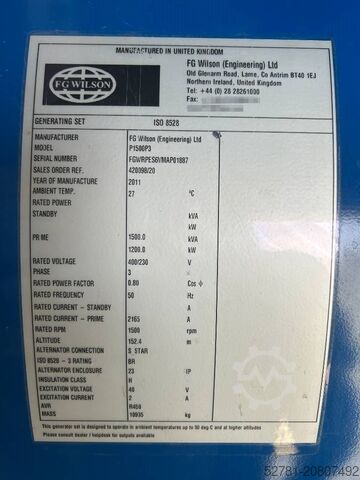 Aggregat FG Wilson P1500P3 - 1.650 kVA Generator - DPX-12628