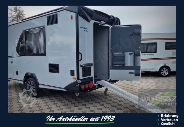 Wohnwagen KNAUS Sport & Fun 480 QL Black Sel. + Motorrrad-Rampe