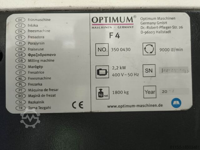 CNC milling machine OPTIMUM OPTImill F4