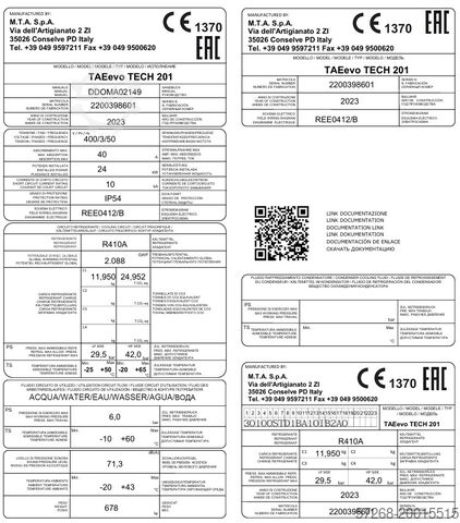 Kältemaschine, Kaltwassersatz, Kühler Kühlmaschinen, MTA S.p.A. TAEevo Tech 201P3-20 – 44,2 kW