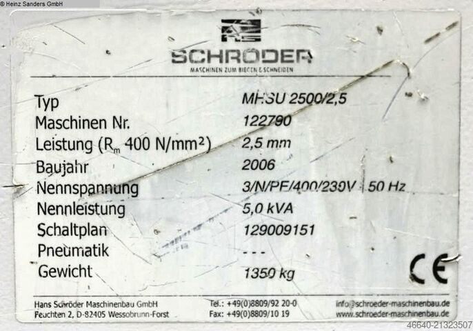 Plate Shear - Mechanical SCHROEDER MHSU 2500/2.5