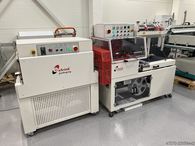 Foil wrapping machine E Shrink Packaging LB-728 + LB-201 Angle Sealer with Shrink Tunnel