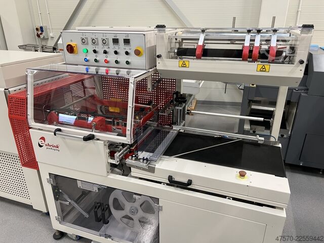 Foil wrapping machine E Shrink Packaging LB-728 + LB-201 Angle Sealer with Shrink Tunnel