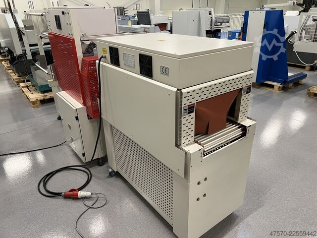 Foil wrapping machine E Shrink Packaging LB-728 + LB-201 Angle Sealer with Shrink Tunnel